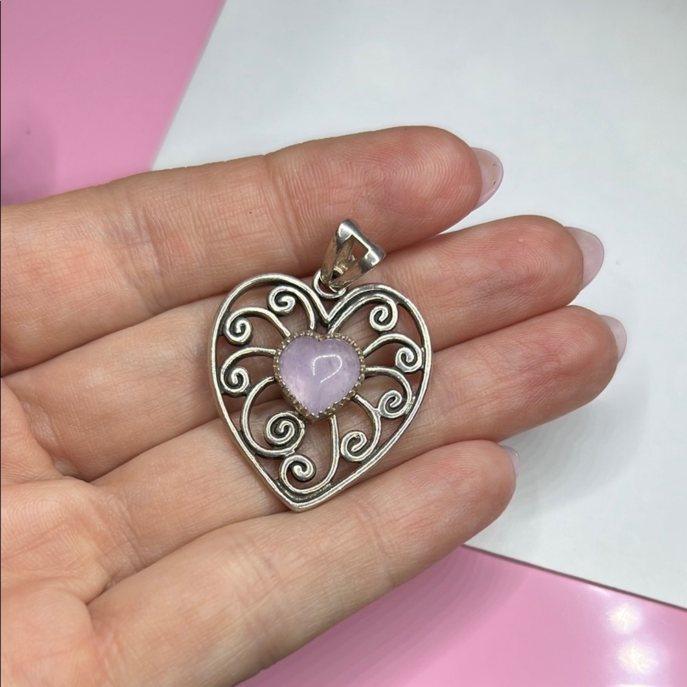 Victorian Sterling Silver and Purple Heart Pendant
